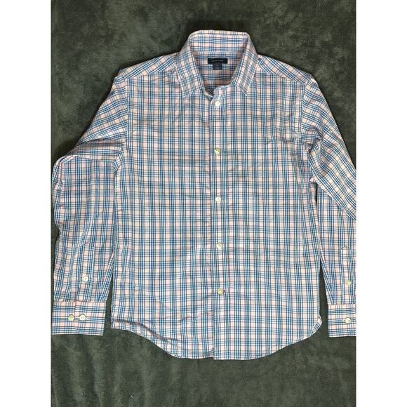 Boys, Tommy Hilfiger, pink and blue plaid long sleeve button-down shirt 10 - Picture 7 of 7
